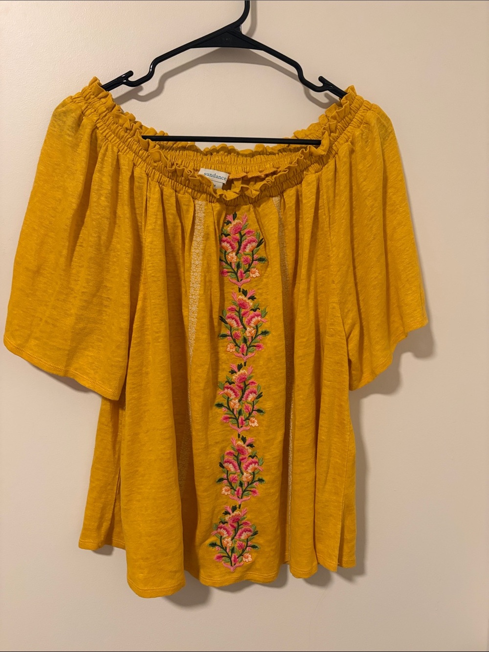 100% Linen Sundance Dancing Garden Embroidered Boho Blouse